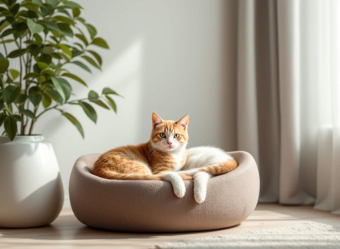 Segurança e Aconchego: Por que veterinários recomendam tocas para gatos em ambientes estressantes 3 Dois gatos em ambiente enriquecido com toca felina em prateleira e arranhador vertical