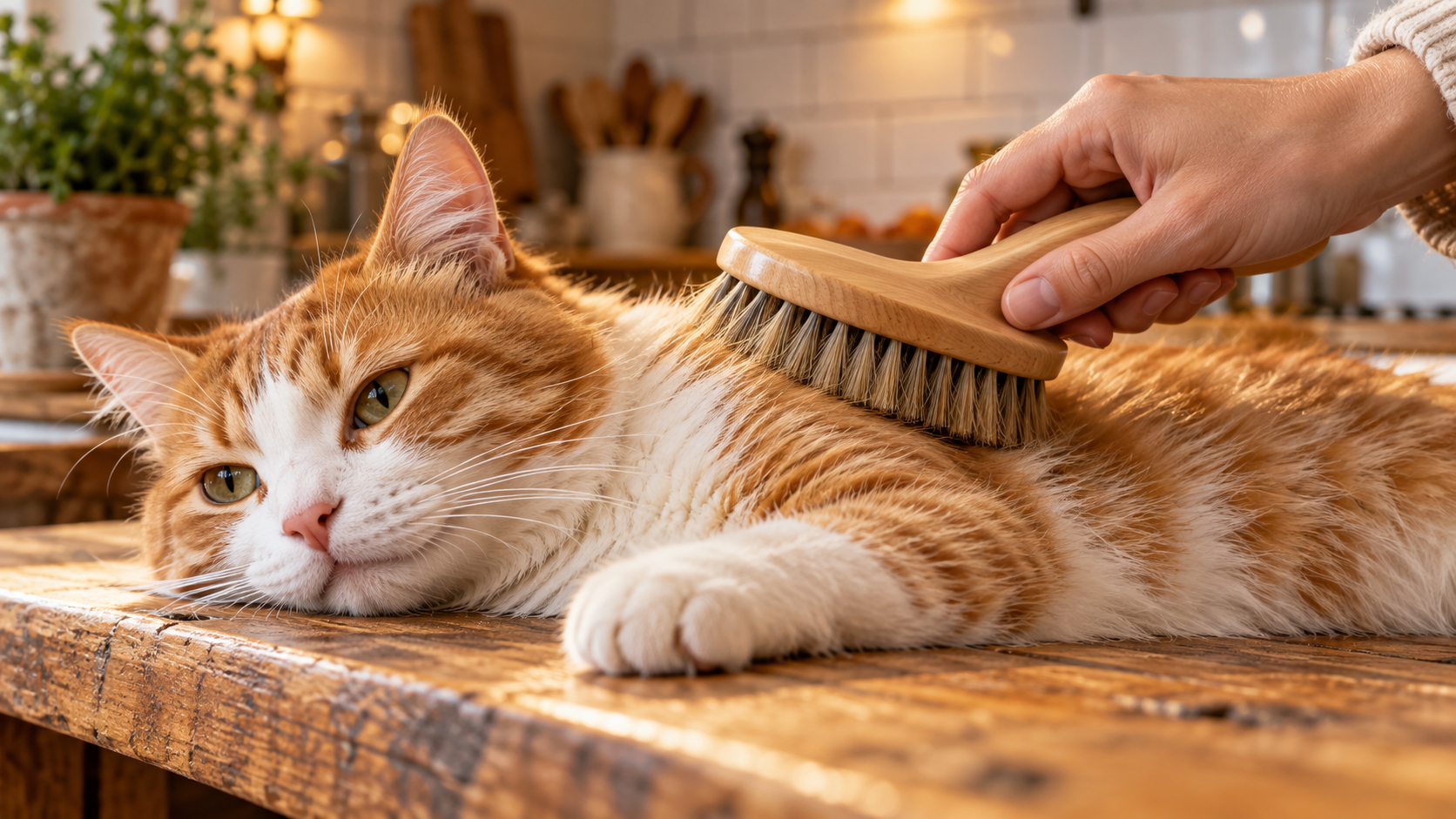 escovação de pelo de gato em casa com escova de cerdas naturais