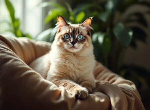 gato siamês puro com olhos azuis em sala aconchegante com luz natural