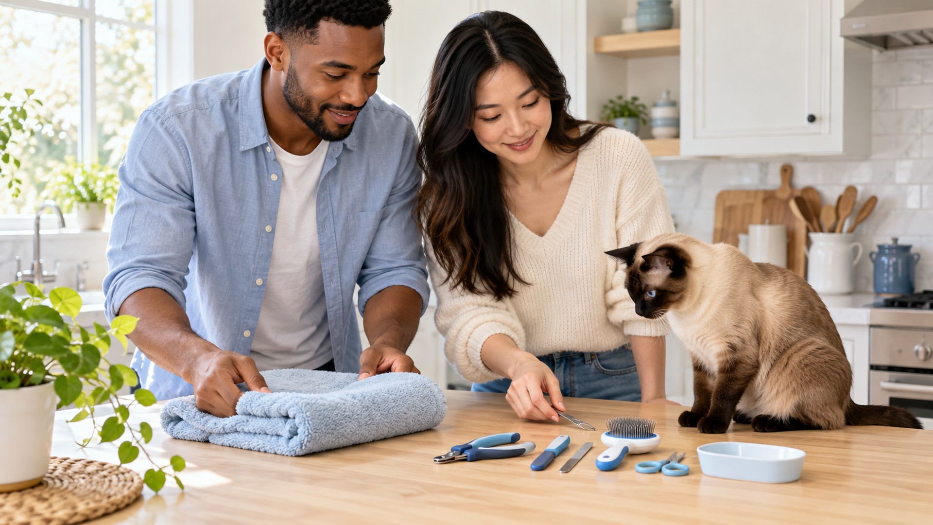 Preparação do ambiente para cortar unhas de gato